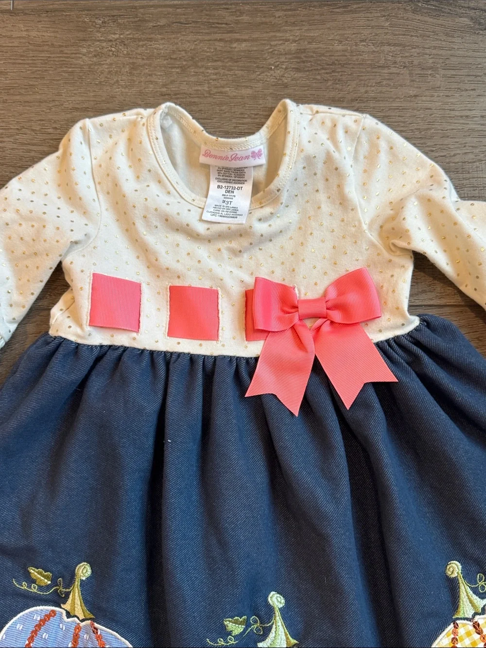 Bonnie Jean Cream, Navy & Coral Pumpkin Patch Dress